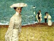 unknow artist, woman in white on a beach